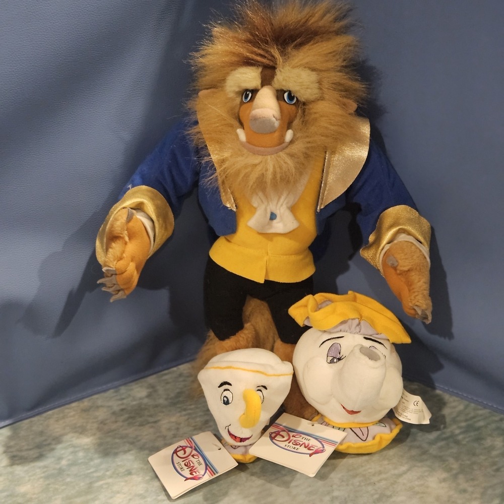 Disney Beauty and the Beast Plush Bundle Beast Chip Mrs Potts Lumiere Cogsworth - Picture 2 of 14